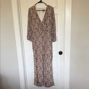 Chico's Brown Animal Print Long Sleeve Jumpsuit